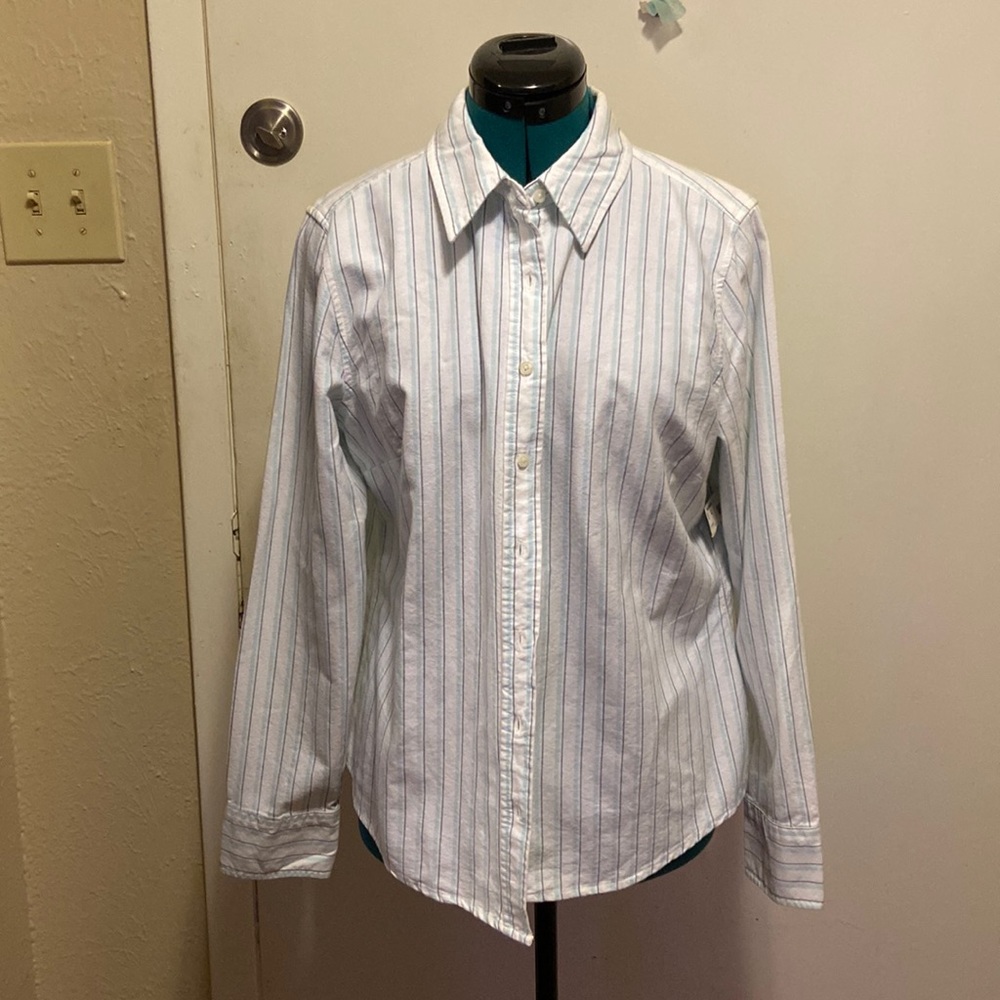 Womens Brushed Cotton long sleeved Striped Blouse. Large Button up Business wear